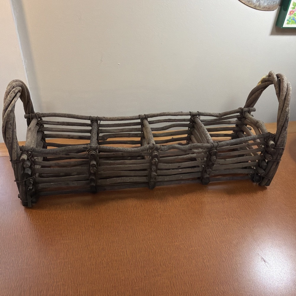 Primitive Twig & Wire Basket Vintage Wood Table Or Garden Decor Natural Color